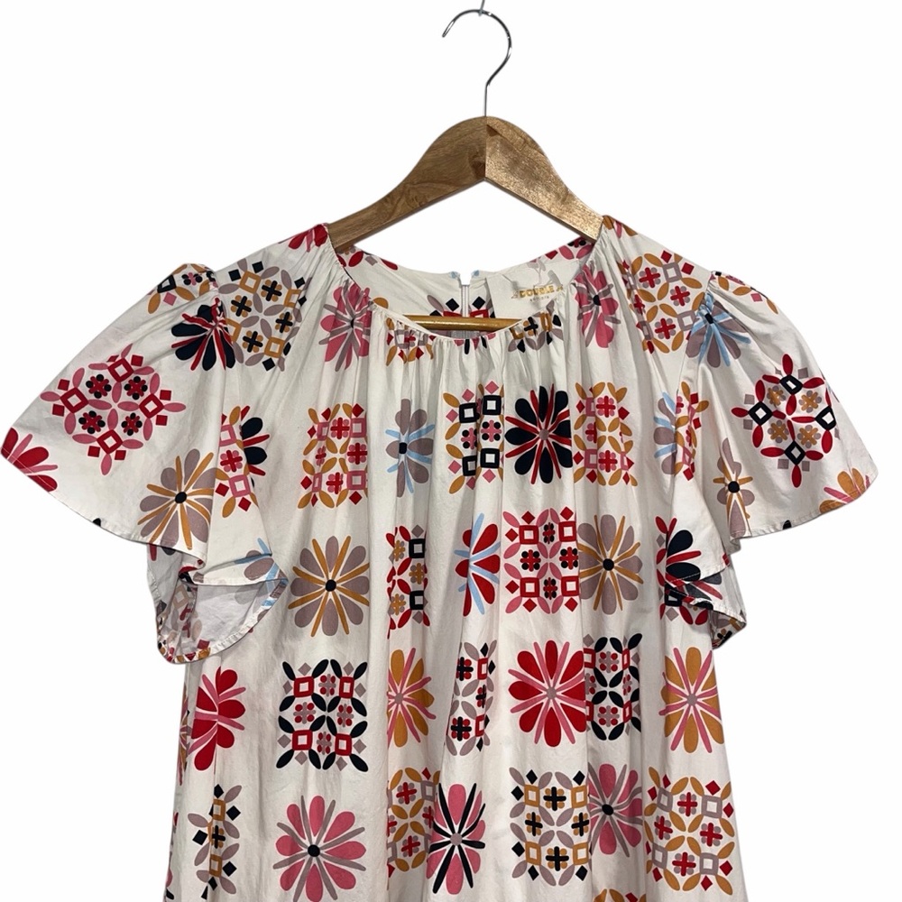 La DoubleJ Multicolor Midi Dress Floral Tile Print Tiered Cotton Med Casual 🟡 - Picture 5 of 14